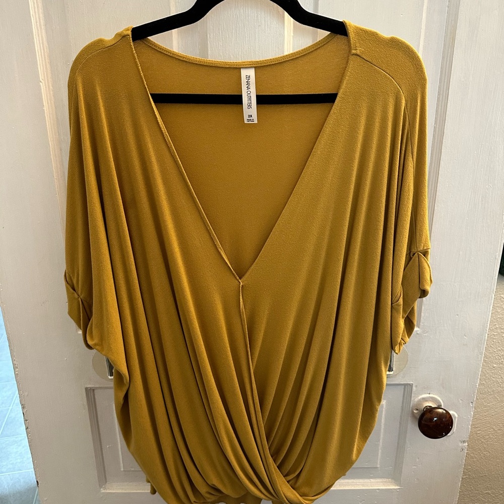 Zenana Outfitters Yellow Draped Blouse